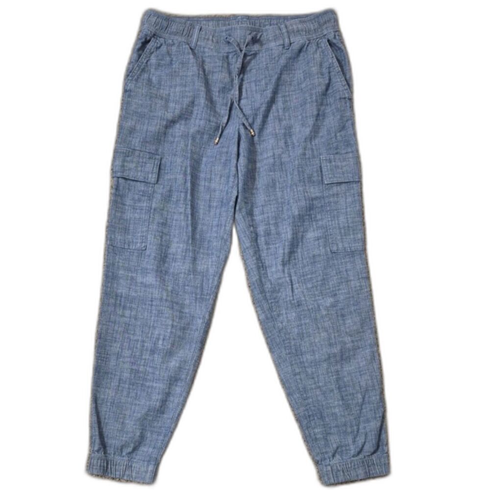 Tommy Hilfiger Chambray Cargo Jogger Pants S Blue Drawstring Utility Pull On